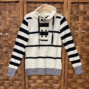 Twik Black and White Striped Turtleneck Sweater